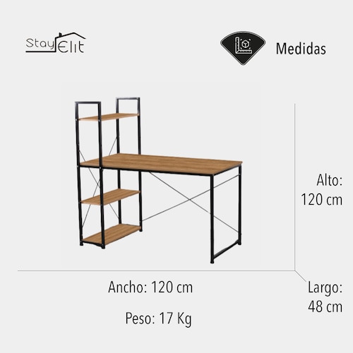 Escritorio Minimalista Moderno De Madera Metal Repisas