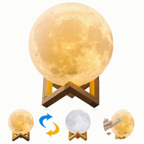 Lámpara Luna Impresión 3d Control Táctil De Brillo