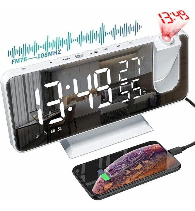 Radio reloj despertador con proyector de hora hot sale