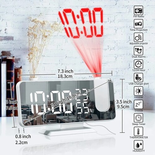 Mooas - Reloj de espejo digital LED (2 tipos, alarma / sonido, temperatura,  reloj de espejo LED)