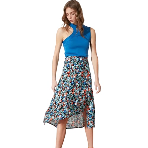 Falda Asimétrica Azul Talla 34 Extra Chica Moda Mujer