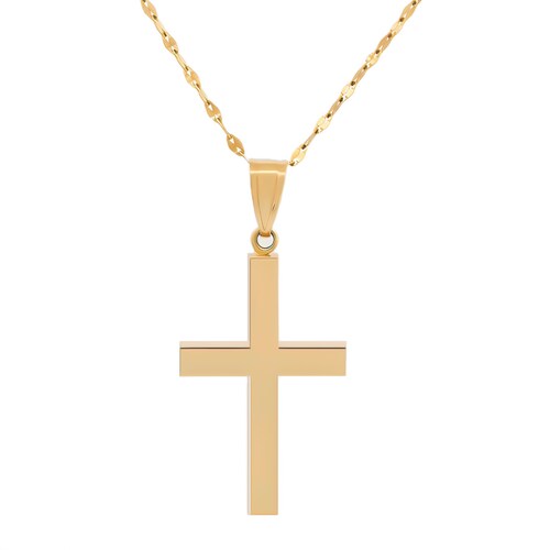 Hermosa Cadena Dije Cruz Lisa H Oro Sólido 10k 