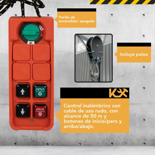 Polipasto Electrico Inalambrico Cable 20m 500 1000 Kg 220v