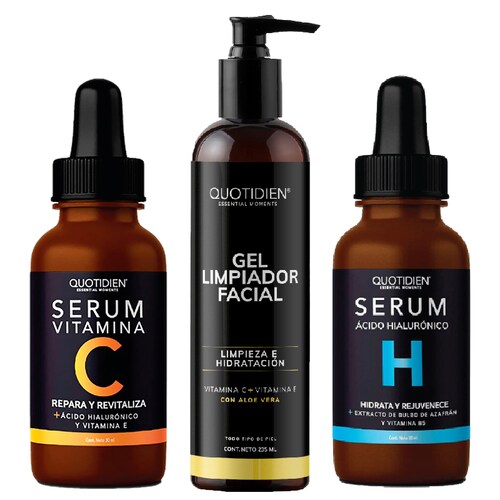 Kit Limpiador + Serum Vitamina C + Suero Acido Hialuronico Skin Care Facial Quotidien