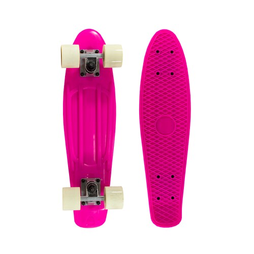 Patineta Skate Penny Clásica Rosa Llantas Blanca Caras Lisas Poliuretano