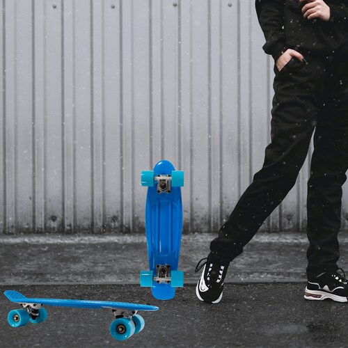 Patineta Skate Penny Clásica Llantas Azul Caras Lisas Poliuretano