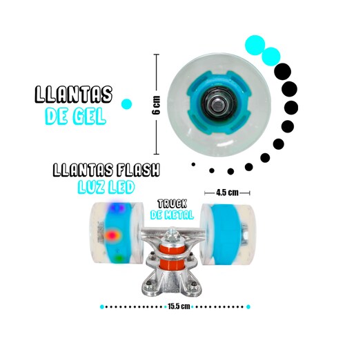 Patineta Skate Penny Surf Agarradera Estampada Ondas Blanco Llantas Luz Led