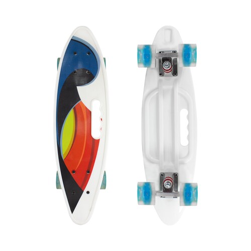 Patineta Skate Penny Surf Agarradera Estampada Ondas Blanco Llantas Luz Led