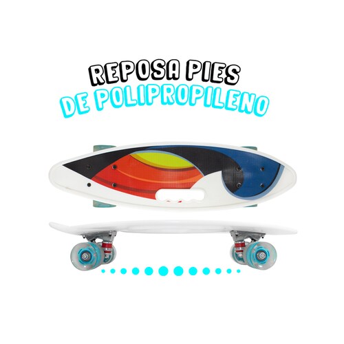 Patineta Skate Penny Surf Agarradera Estampada Ondas Blanco Llantas Luz Led
