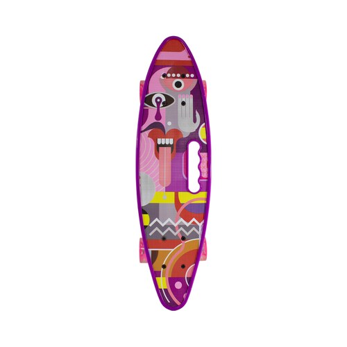 Patineta Skate Penny Surf Agarradera Estampada Abstracto Morado Llantas Luz Led