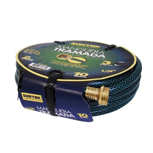 Manguera Tramada Verde 5/8 PuLG Conector Metal 15 M Surtek