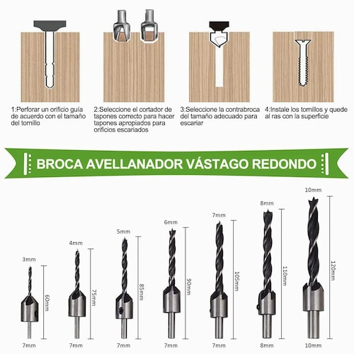 Kit Taladro Avellanador De Paso Redondo Broca Accesorios 26 Pcs