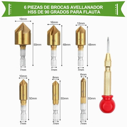 Kit Taladro Avellanador De Paso Redondo Broca Accesorios 26 Pcs