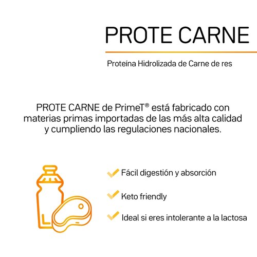 Proteína PROTE CARNE hidrolizada de Res con 24.56 g de proteína de res por toma, bolsa de 900 g, sabor chocolate