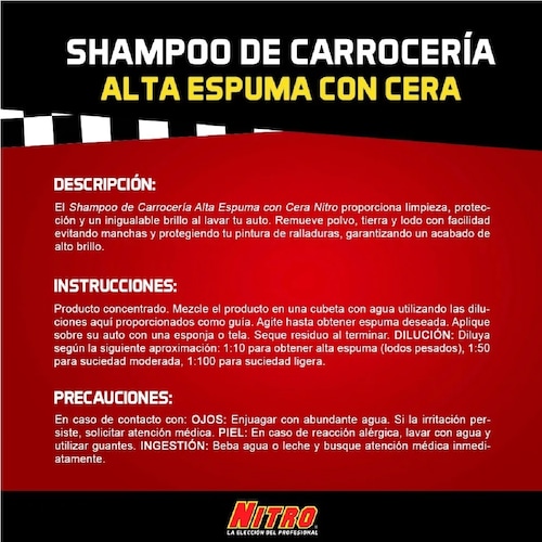 Nitro Shampoo De Carrocería Alta Espuma Y Cera De 4 L