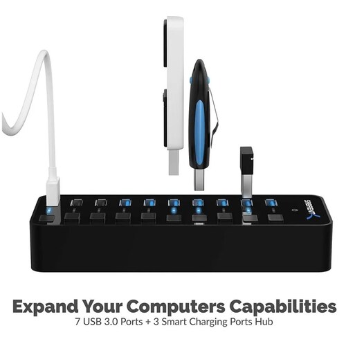 HUB 7 puertos USB 3.0 SABRENT HB-BUP7 36W interruptores independientes