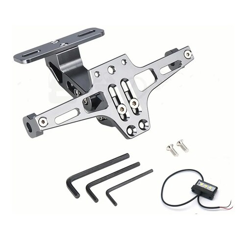 Porta Placa Universal Para Moto Ajustable Con Luz Led R6  Plata