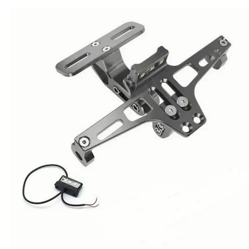 Porta Placa Universal Para Moto Ajustable Con Luz Led R6  Plata