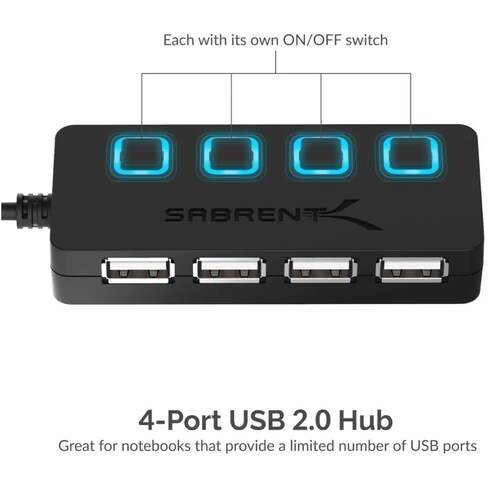 HUB SABRNT HB-UMLS  4 puertos USB 2.0 Interruptores Alimentación