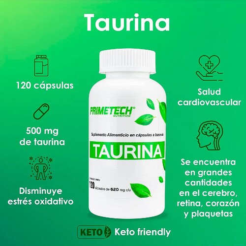 Taurina 120 cápsulas Primetech de 620 mg