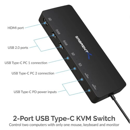 Switch KVM USB C SABRENT USB-KCPD 2 PC con USB-C PD y HDMI