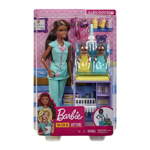 Muñeca Barbie Doctora Pediatra Con 2 Bebes Morena