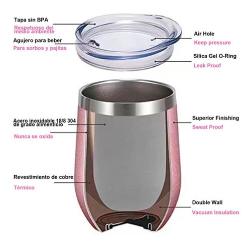 Vaso Termico 12oz Acero Inoxidable W/calor/frí Rosa