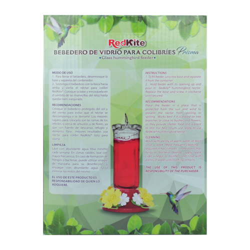 BEBEDERO DE VIDRIO PRISMA P/COLIBRÍ 600 ML