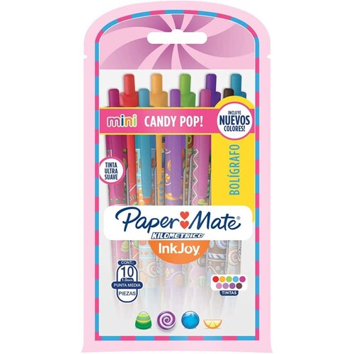 Paper mate Boligrafo Kilometrico InkJoy Candy Pop mini 10 piezas, colores surtidos