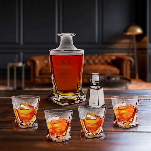 Vasos de Vidrio con Decantador Whiskey Town de Cristal Twist Moderno