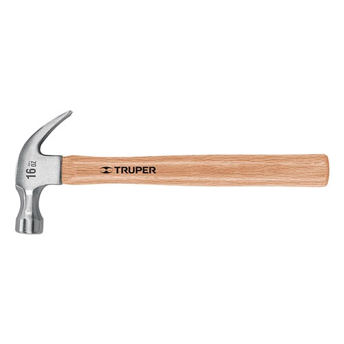Martillo pulido 16 oz uña curva, mango madera, Truper