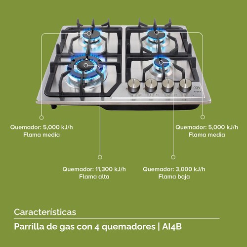 Parrilla de Gas Acero Inoxidable con 4 Quemadores  Avera AI4B