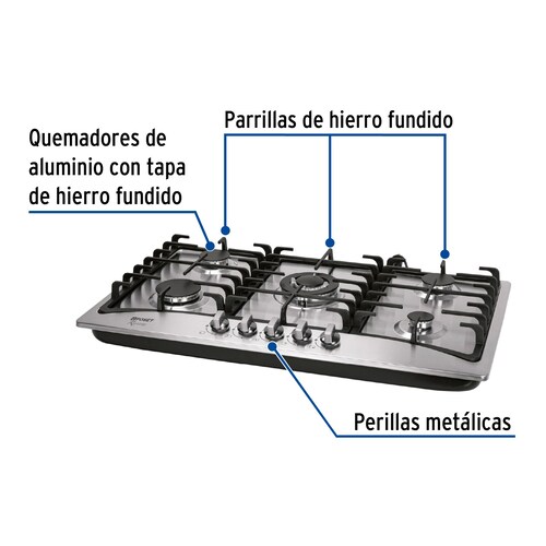 Parrilla de Gas empotrable 5 quemadores acero inoxidable Estufa de cocina ,Foset 