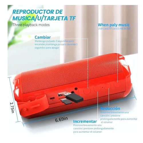 Bocina Bluetooth Portátil, Altavoz Bluetooth 5.1 Rojo