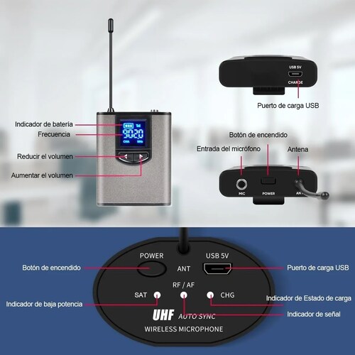 Micrófono Inalámbrico De Solapa Uhf 2 Con Audífono