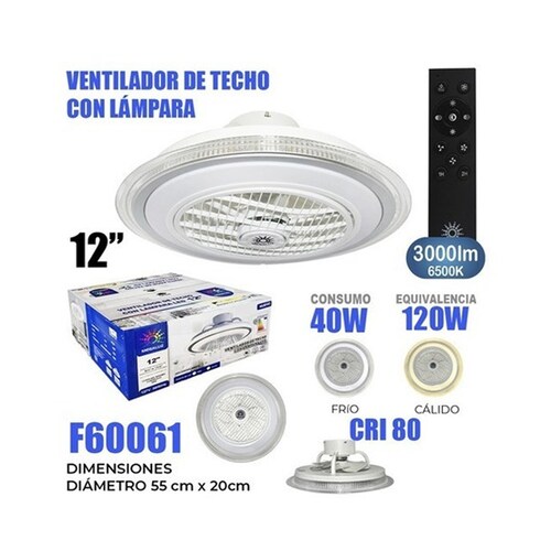 Ventilador de Techo con Extractor e Iluminación LED Megaluz F60061