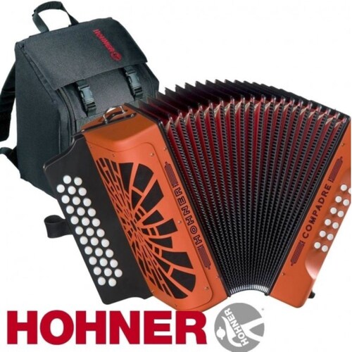 Acordeon Hohner Diatonico en Fa Compadre Naranja con Funda