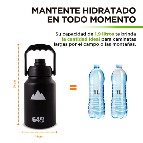 Termo Hikeo de Acero Inoxidable Doble Pared Aislante Extra Grande 1.89 L