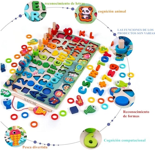 Tablero Juego Educativo Montessori Pesca Letra Número Animal.
