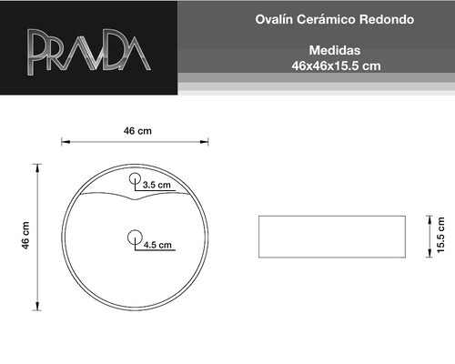 Ovalin Lavabo Ceramico Redondo De Sobreponer 46x46x15.5cm