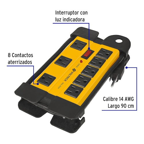 Multicontacto Industrial Supresor de Picos 8 Entradas MUL-812X Volteck