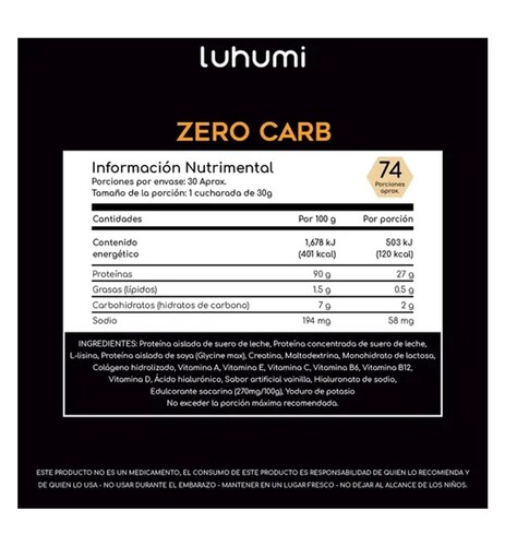Zero Carb Proteina Luhumi Polvo Suero De Leche Vainilla 5lb.