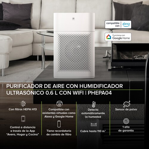 Purificador De Aire Wifi Filtro Hepa Humificador 0.6l  Avera PHEPA04