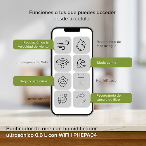Purificador De Aire Wifi Filtro Hepa Humificador 0.6l  Avera PHEPA04
