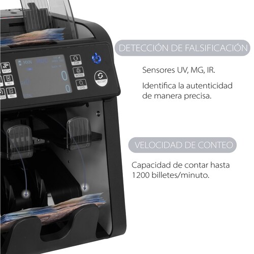 Contadora de Billetes Profesional Guardex AL-950 con Detector De Billetes Falsos, 4 modos de Uso, 1200 Billetes por minuto + Sensores UV/MG/IR