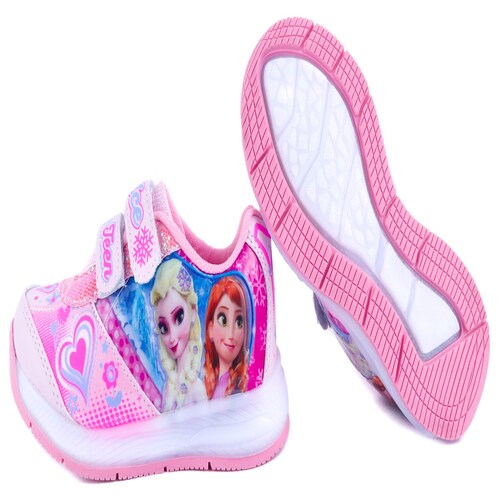 Tenis Niña Princesas Elsa Y Ana Luces Leds Deportivos 777-rp Rosa Pastel.