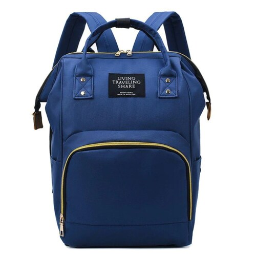Mochila Pañalera Azul Marino Termica Living Biberones Espaciosa Moda Mujer