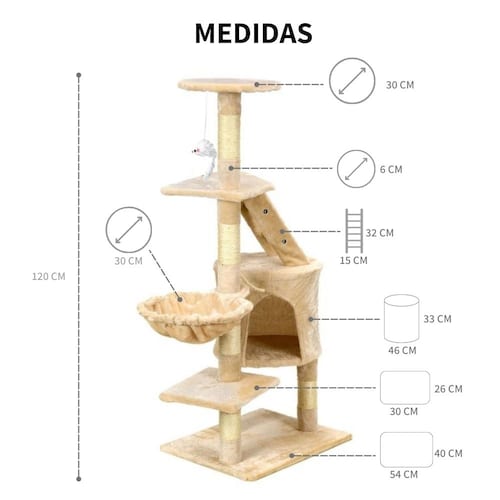 Mueble Rascador Para Gatos Uñas 120cm Casa Hamaca Escalera