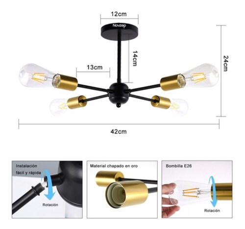 Lámpara De Techo Colgante Iluminación Moderna 4 Luces Herreria Negra
