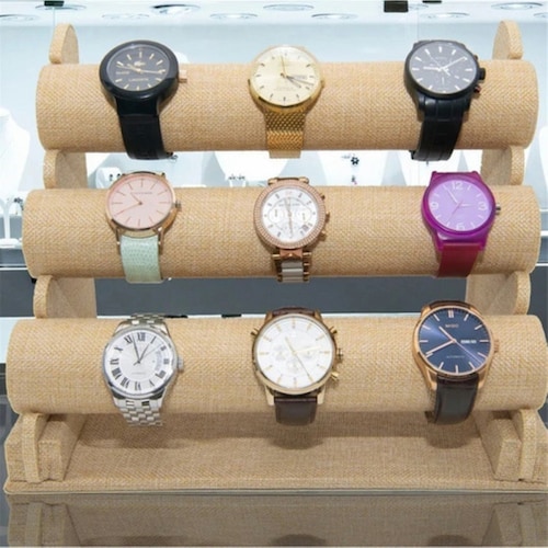Exhibidor Porta Pulseras y joyeríacon porta Reloj Con 3 Niveles Beige